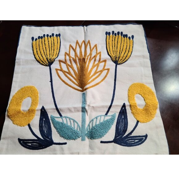 Floral Pillow Cover Embroidered Decorative Boho Decor Bohemian Accent Decoration - Picture 3 of 14